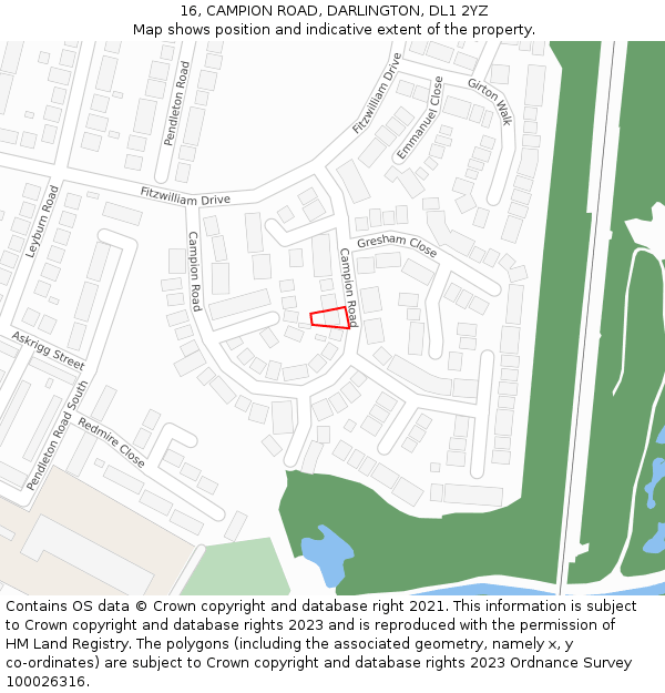 16, CAMPION ROAD, DARLINGTON, DL1 2YZ: Location map and indicative extent of plot