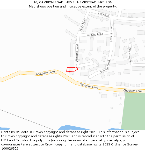 16, CAMPION ROAD, HEMEL HEMPSTEAD, HP1 2DN: Location map and indicative extent of plot