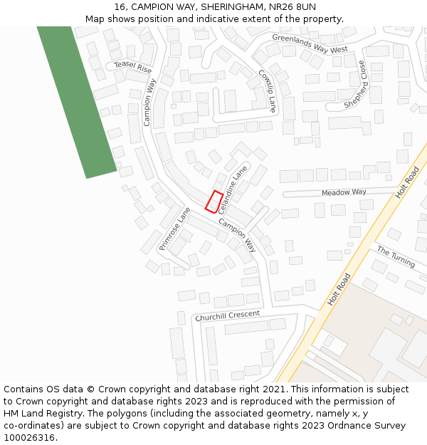 16, CAMPION WAY, SHERINGHAM, NR26 8UN: Location map and indicative extent of plot