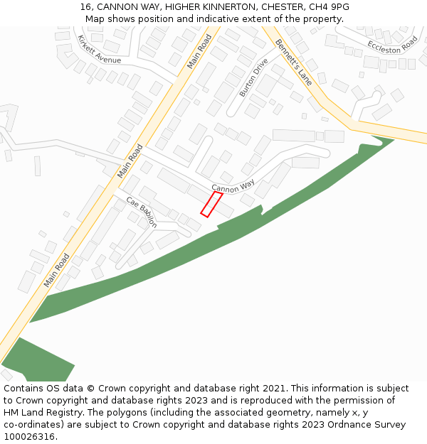 16, CANNON WAY, HIGHER KINNERTON, CHESTER, CH4 9PG: Location map and indicative extent of plot