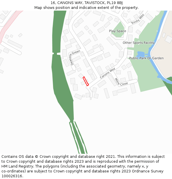 16, CANONS WAY, TAVISTOCK, PL19 8BJ: Location map and indicative extent of plot