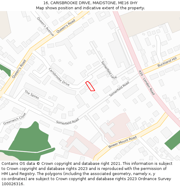 16, CARISBROOKE DRIVE, MAIDSTONE, ME16 0HY: Location map and indicative extent of plot
