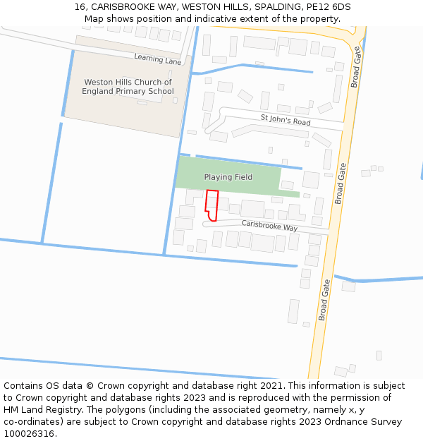 16, CARISBROOKE WAY, WESTON HILLS, SPALDING, PE12 6DS: Location map and indicative extent of plot