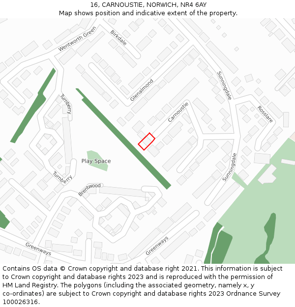 16, CARNOUSTIE, NORWICH, NR4 6AY: Location map and indicative extent of plot