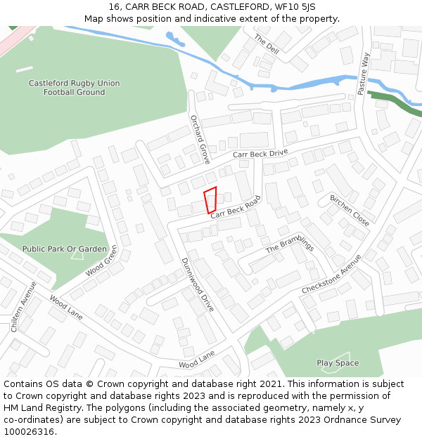 16, CARR BECK ROAD, CASTLEFORD, WF10 5JS: Location map and indicative extent of plot