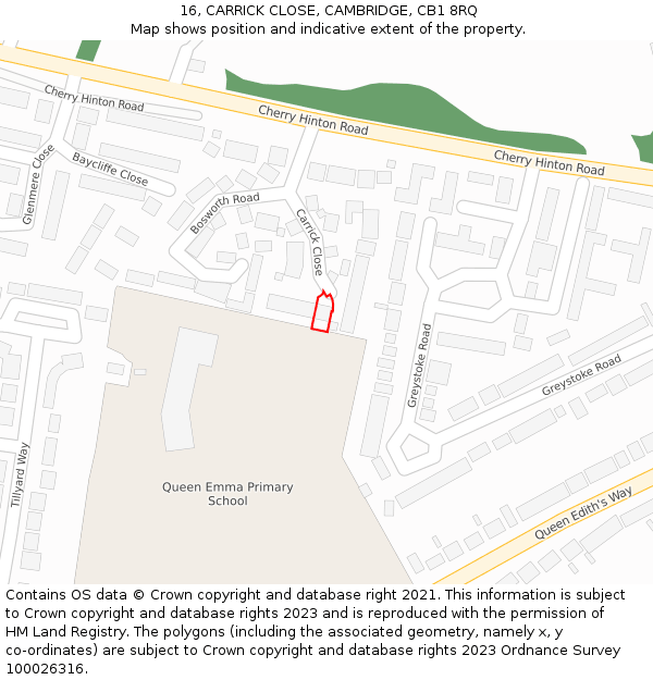 16, CARRICK CLOSE, CAMBRIDGE, CB1 8RQ: Location map and indicative extent of plot