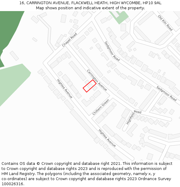 16, CARRINGTON AVENUE, FLACKWELL HEATH, HIGH WYCOMBE, HP10 9AL: Location map and indicative extent of plot