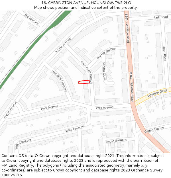 16, CARRINGTON AVENUE, HOUNSLOW, TW3 2LG: Location map and indicative extent of plot