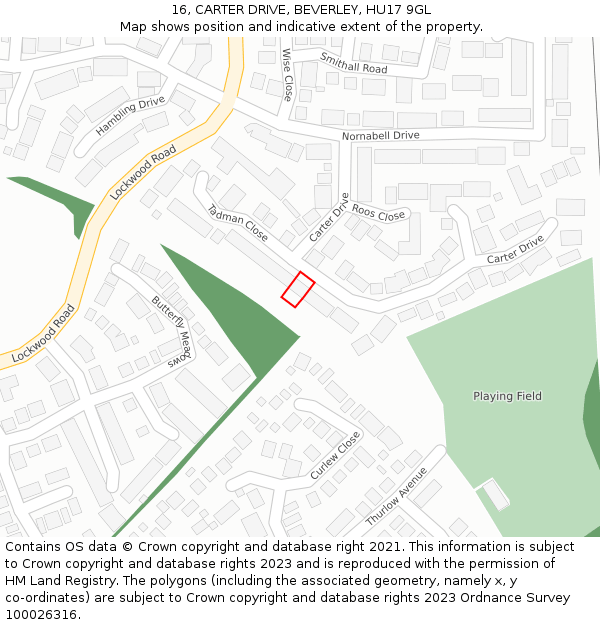 16, CARTER DRIVE, BEVERLEY, HU17 9GL: Location map and indicative extent of plot