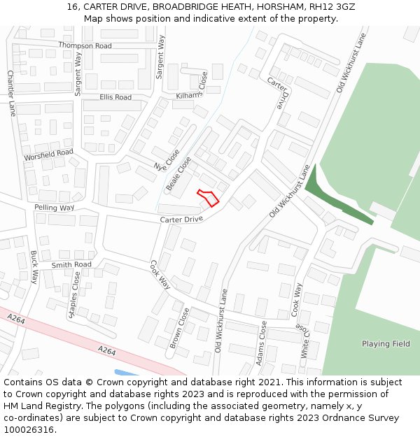 16, CARTER DRIVE, BROADBRIDGE HEATH, HORSHAM, RH12 3GZ: Location map and indicative extent of plot