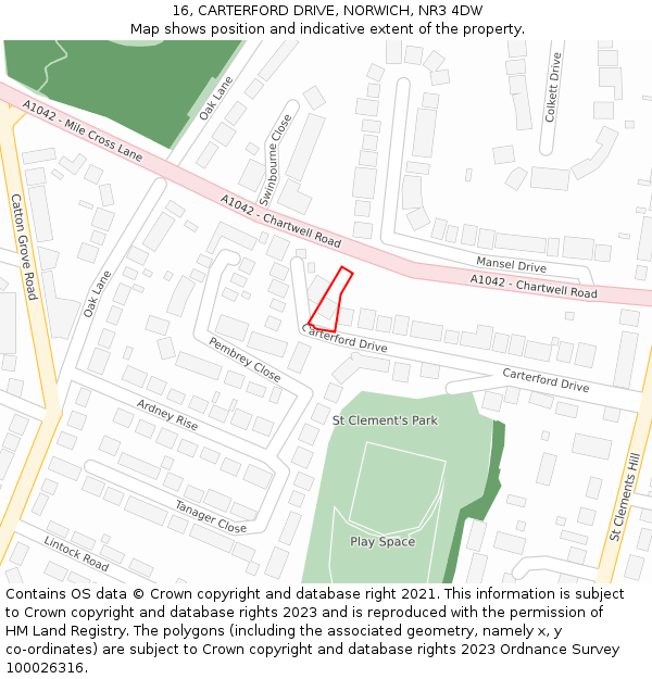 16, CARTERFORD DRIVE, NORWICH, NR3 4DW: Location map and indicative extent of plot