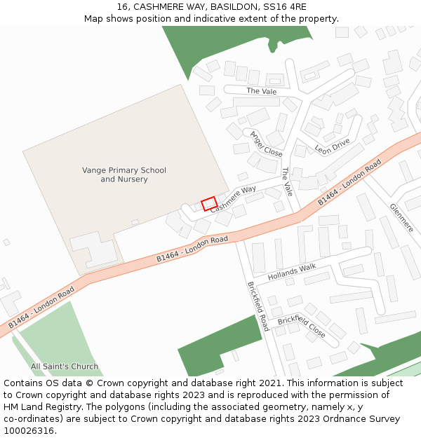 16, CASHMERE WAY, BASILDON, SS16 4RE: Location map and indicative extent of plot