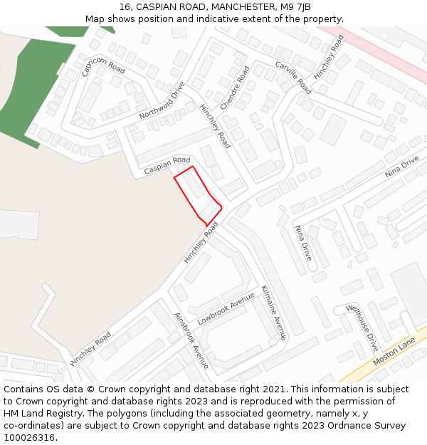 16, CASPIAN ROAD, MANCHESTER, M9 7JB: Location map and indicative extent of plot