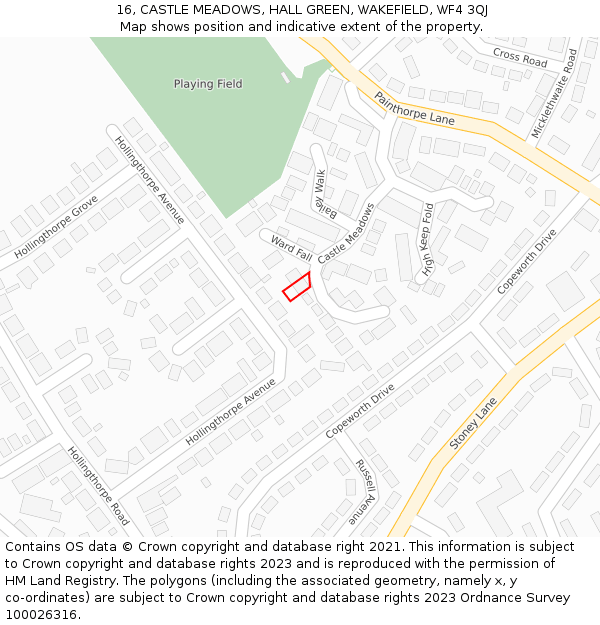 16, CASTLE MEADOWS, HALL GREEN, WAKEFIELD, WF4 3QJ: Location map and indicative extent of plot