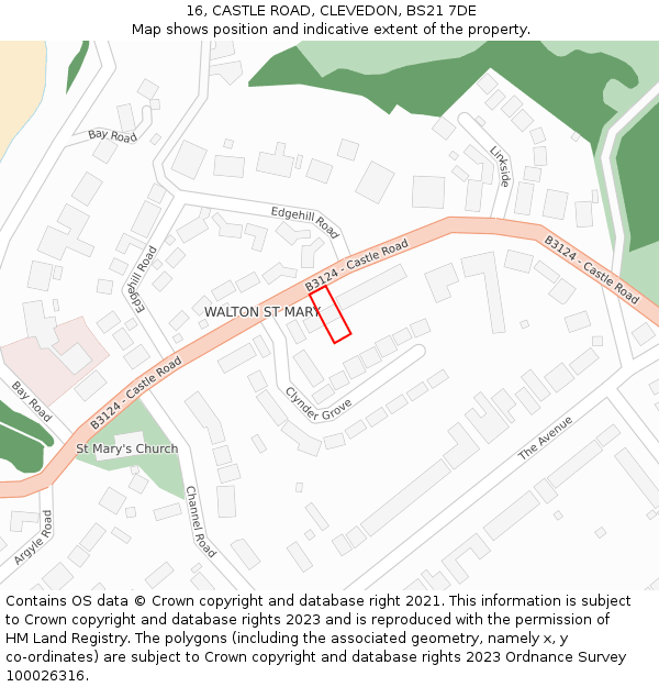 16, CASTLE ROAD, CLEVEDON, BS21 7DE: Location map and indicative extent of plot