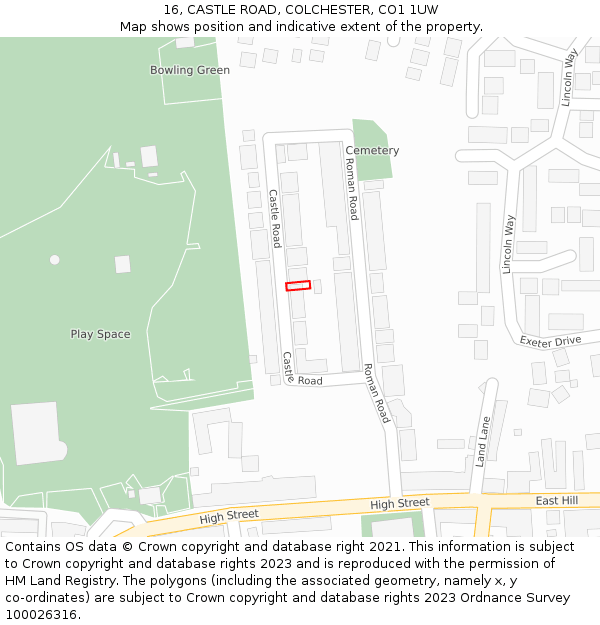 16, CASTLE ROAD, COLCHESTER, CO1 1UW: Location map and indicative extent of plot