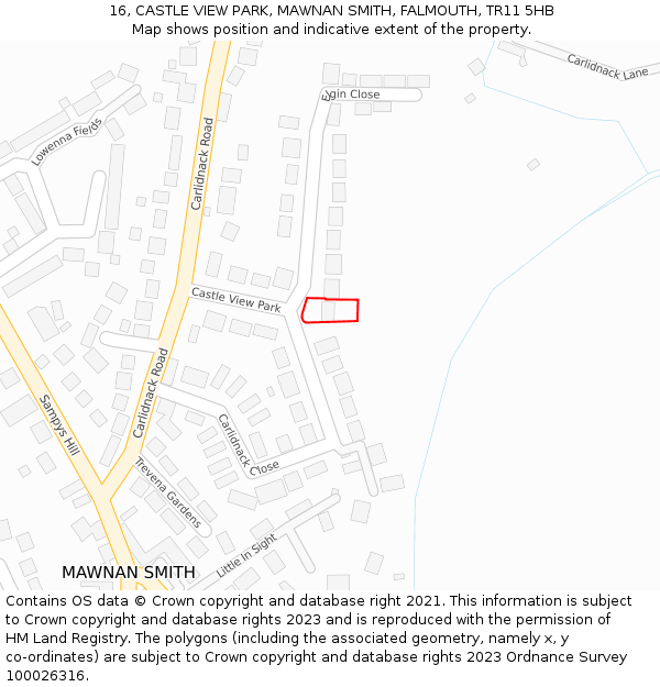 16, CASTLE VIEW PARK, MAWNAN SMITH, FALMOUTH, TR11 5HB: Location map and indicative extent of plot