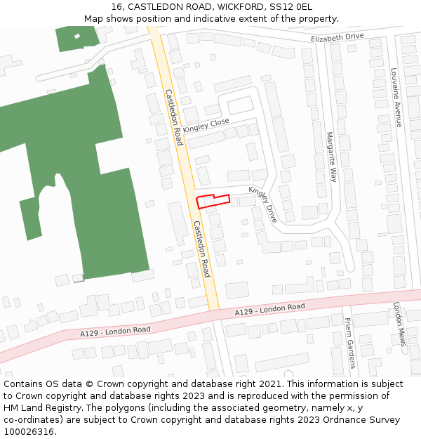16, CASTLEDON ROAD, WICKFORD, SS12 0EL: Location map and indicative extent of plot