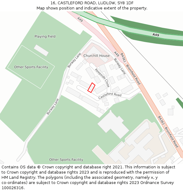 16, CASTLEFORD ROAD, LUDLOW, SY8 1DF: Location map and indicative extent of plot