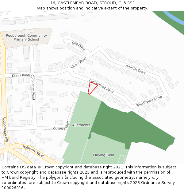 16, CASTLEMEAD ROAD, STROUD, GL5 3SF: Location map and indicative extent of plot