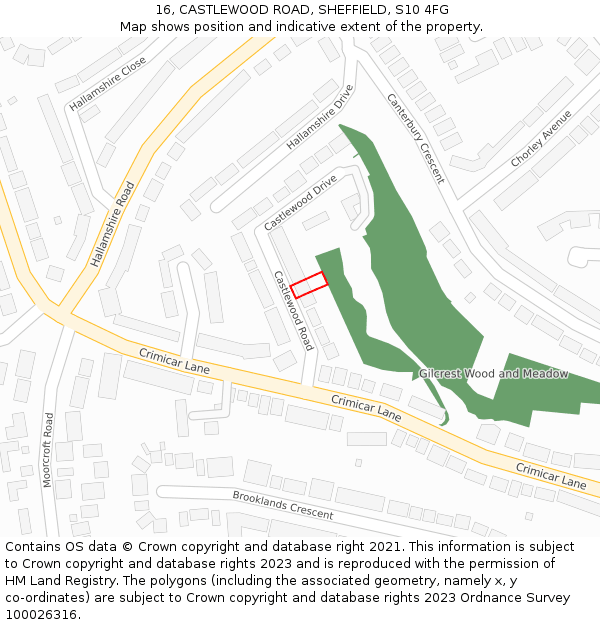 16, CASTLEWOOD ROAD, SHEFFIELD, S10 4FG: Location map and indicative extent of plot