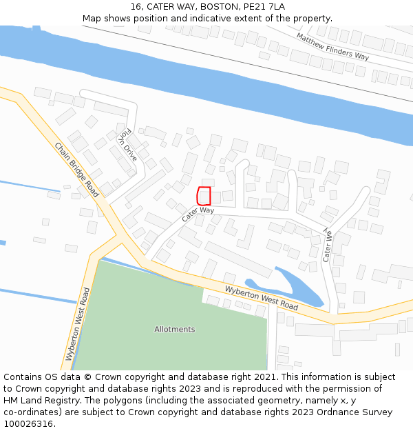 16, CATER WAY, BOSTON, PE21 7LA: Location map and indicative extent of plot