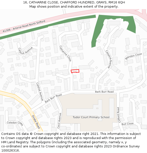 16, CATHARINE CLOSE, CHAFFORD HUNDRED, GRAYS, RM16 6QH: Location map and indicative extent of plot