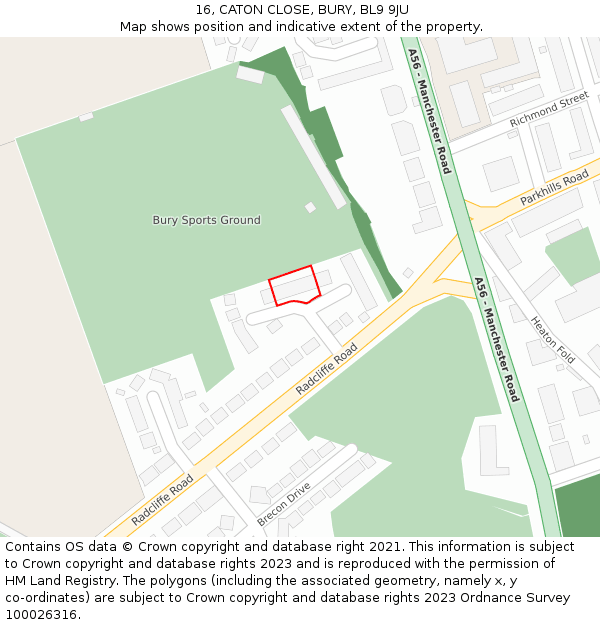 16, CATON CLOSE, BURY, BL9 9JU: Location map and indicative extent of plot