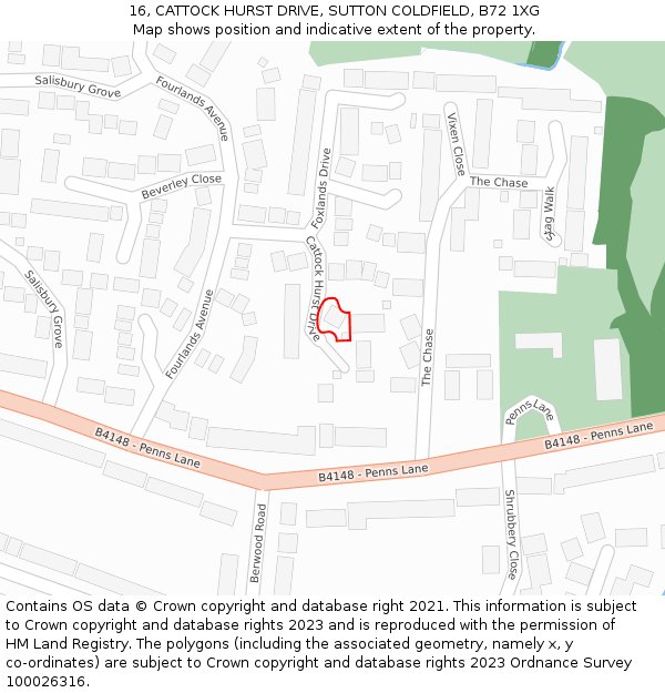 16, CATTOCK HURST DRIVE, SUTTON COLDFIELD, B72 1XG: Location map and indicative extent of plot