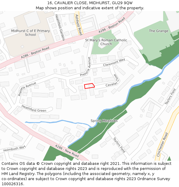 16, CAVALIER CLOSE, MIDHURST, GU29 9QW: Location map and indicative extent of plot