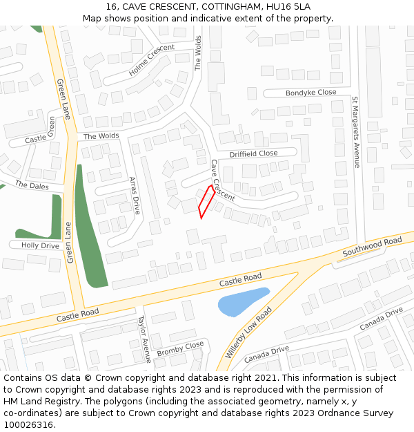 16, CAVE CRESCENT, COTTINGHAM, HU16 5LA: Location map and indicative extent of plot