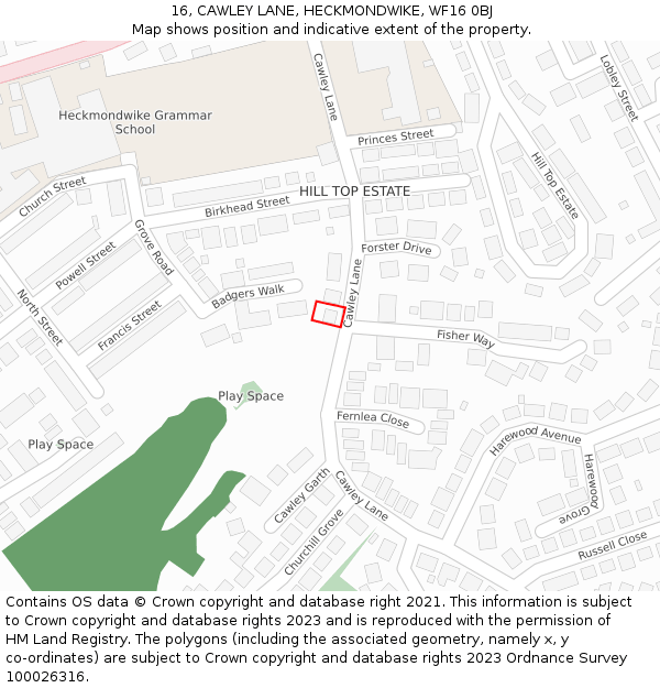 16, CAWLEY LANE, HECKMONDWIKE, WF16 0BJ: Location map and indicative extent of plot