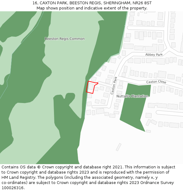 16, CAXTON PARK, BEESTON REGIS, SHERINGHAM, NR26 8ST: Location map and indicative extent of plot