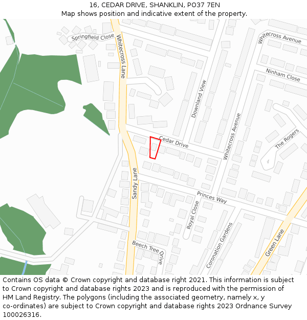 16, CEDAR DRIVE, SHANKLIN, PO37 7EN: Location map and indicative extent of plot