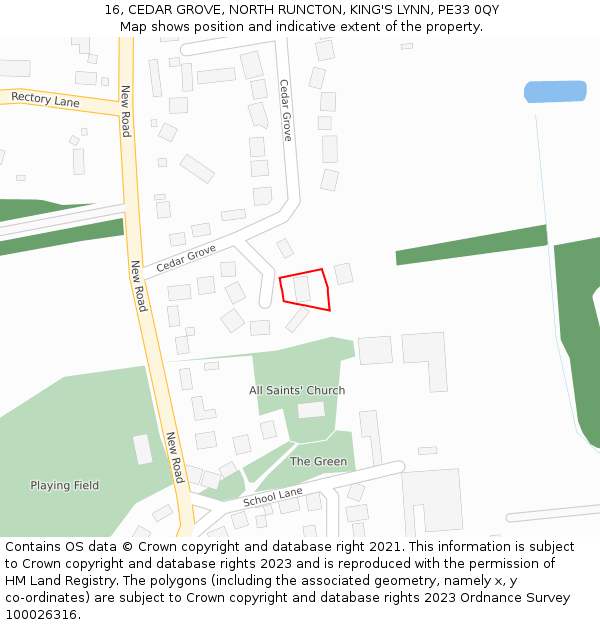 16, CEDAR GROVE, NORTH RUNCTON, KING'S LYNN, PE33 0QY: Location map and indicative extent of plot