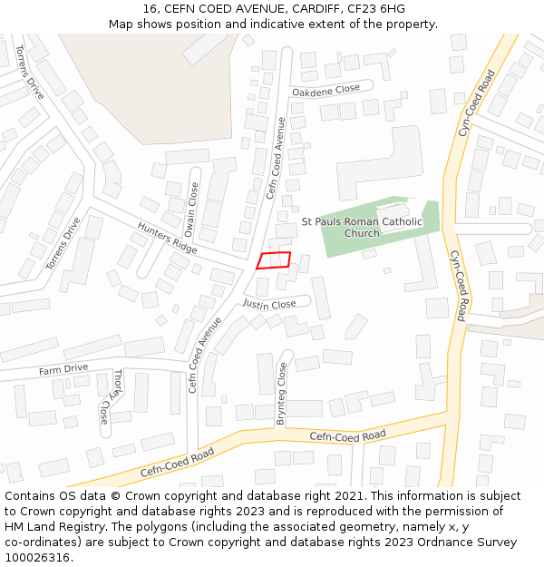 16, CEFN COED AVENUE, CARDIFF, CF23 6HG: Location map and indicative extent of plot