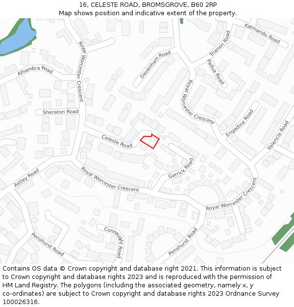 16, CELESTE ROAD, BROMSGROVE, B60 2RP: Location map and indicative extent of plot