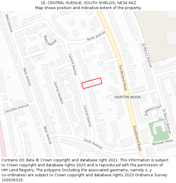 16, CENTRAL AVENUE, SOUTH SHIELDS, NE34 6AZ: Location map and indicative extent of plot