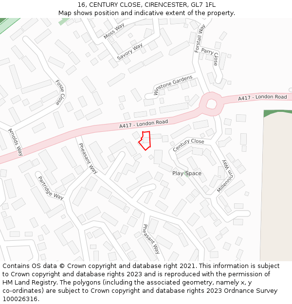 16, CENTURY CLOSE, CIRENCESTER, GL7 1FL: Location map and indicative extent of plot