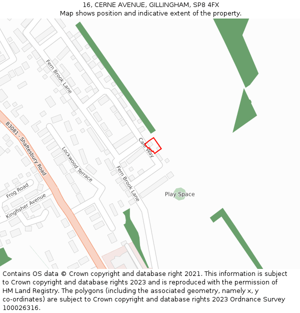 16, CERNE AVENUE, GILLINGHAM, SP8 4FX: Location map and indicative extent of plot