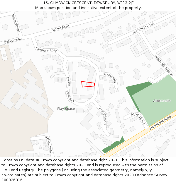 16, CHADWICK CRESCENT, DEWSBURY, WF13 2JF: Location map and indicative extent of plot