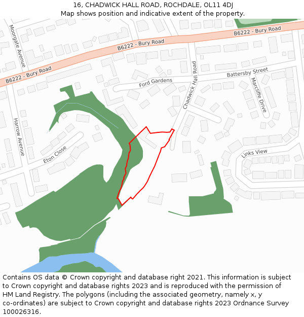 16, CHADWICK HALL ROAD, ROCHDALE, OL11 4DJ: Location map and indicative extent of plot