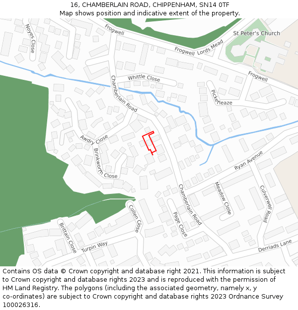 16, CHAMBERLAIN ROAD, CHIPPENHAM, SN14 0TF: Location map and indicative extent of plot