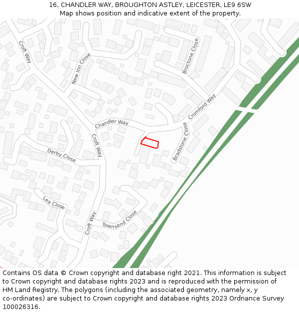 16, CHANDLER WAY, BROUGHTON ASTLEY, LEICESTER, LE9 6SW: Location map and indicative extent of plot