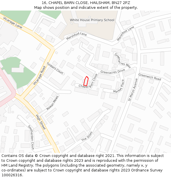 16, CHAPEL BARN CLOSE, HAILSHAM, BN27 2PZ: Location map and indicative extent of plot