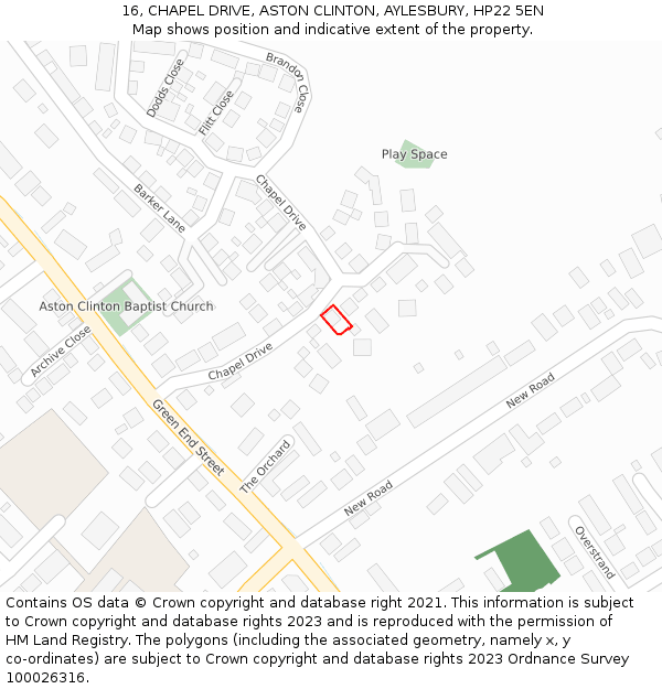 16, CHAPEL DRIVE, ASTON CLINTON, AYLESBURY, HP22 5EN: Location map and indicative extent of plot