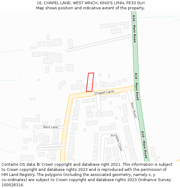 16, CHAPEL LANE, WEST WINCH, KING'S LYNN, PE33 0LH: Location map and indicative extent of plot