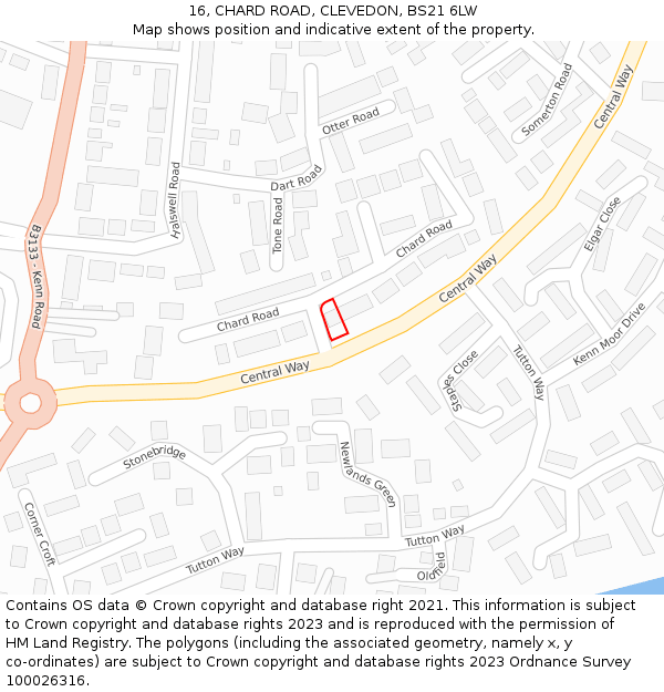 16, CHARD ROAD, CLEVEDON, BS21 6LW: Location map and indicative extent of plot