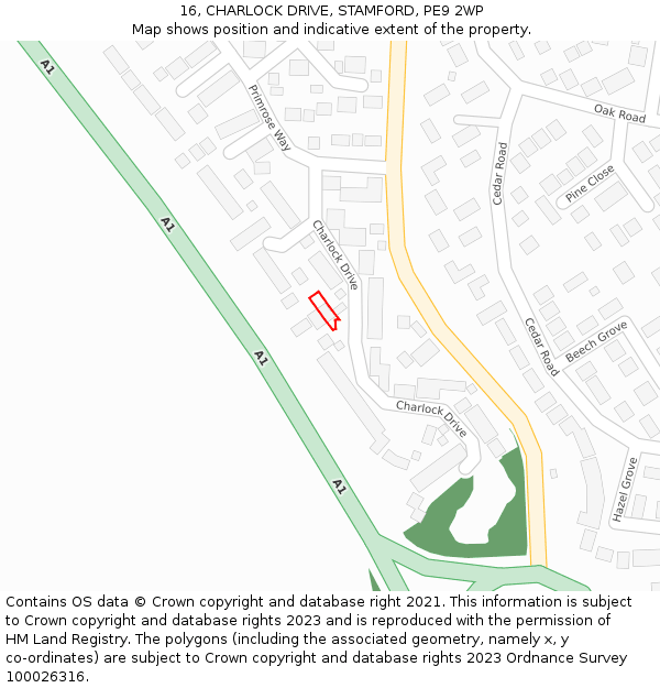 16, CHARLOCK DRIVE, STAMFORD, PE9 2WP: Location map and indicative extent of plot