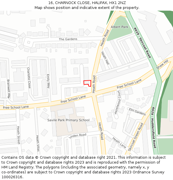 16, CHARNOCK CLOSE, HALIFAX, HX1 2NZ: Location map and indicative extent of plot